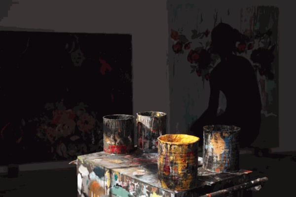 Large canvases destined for the UTA show “The Rose Garden” lined the walls of Enrique Martínez Celaya’s studio. (Dania Maxwell / Los Angeles Times)