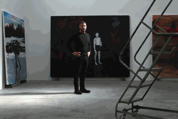 Enrique Martínez Celaya’s paintings often situate a single figure, usually a child, within a vast landscape or beside the turbulent sea. (Dania Maxwell / Los Angeles Times)