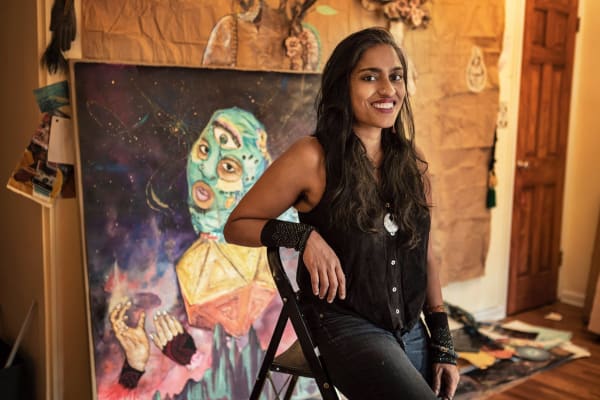 Chitra Ganesh in her studio, 2020