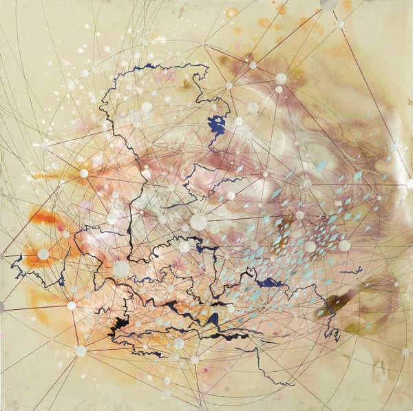 Val Britton, Reverberation #73 , 2021, acrylic, ink, and collage on paper 36 x 36 inches