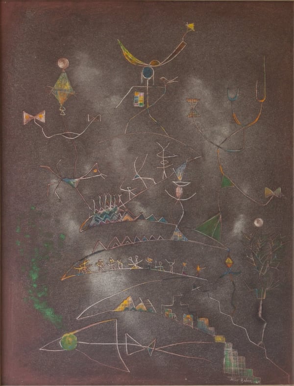 Alice Rahon, Autorretrato con autobiografía (Self-Portrait with Autobiography), 1948, oil and sand on canvas, 29 1/2 x 22 1/2 inches (75 x 57 cm), courtesy of the Mary and Leigh Block Endowment Fund (2020.248), The Art Institute of Chicago, Chicago, U.S.A.