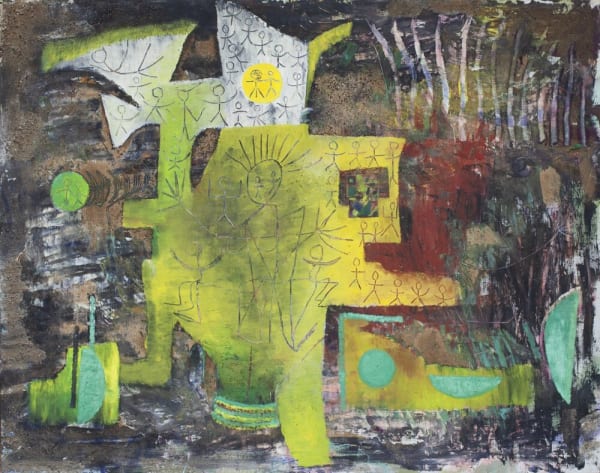 Alice Rahon, Peau de Soleil, 1944, oil, sand, pebbles and string on canvas, 71 x 91.4 cm (28 x 36 in.), Mary and Leigh Block Endowment Fund, 2020.248.
