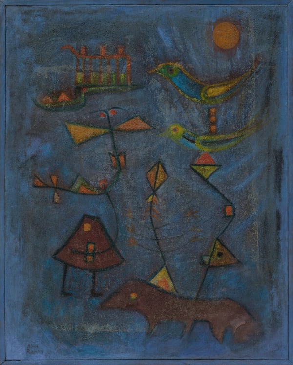 Alice Rahon, Painting for a Little Ghost Who Couldn't Learn to Read, 1947, oil and sand on canvas, 35 1/4 x 28 13/16 inches (89.5 x 73.2 cm)