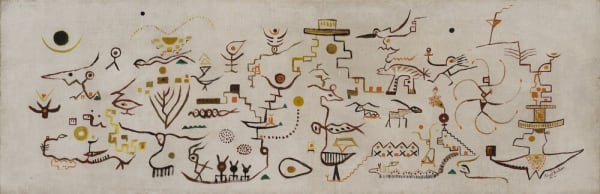 Alice Rahon, Thunderbird, 1946, oil on canvas, 12 5/8 x 39 1/8 inches (32.1 x 99.4 cm)