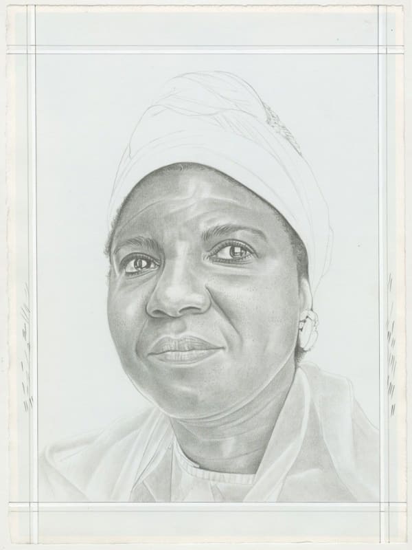 Portrait of María Magdalena Campos-Pons. Pencil on paper by Phong H. Bui.