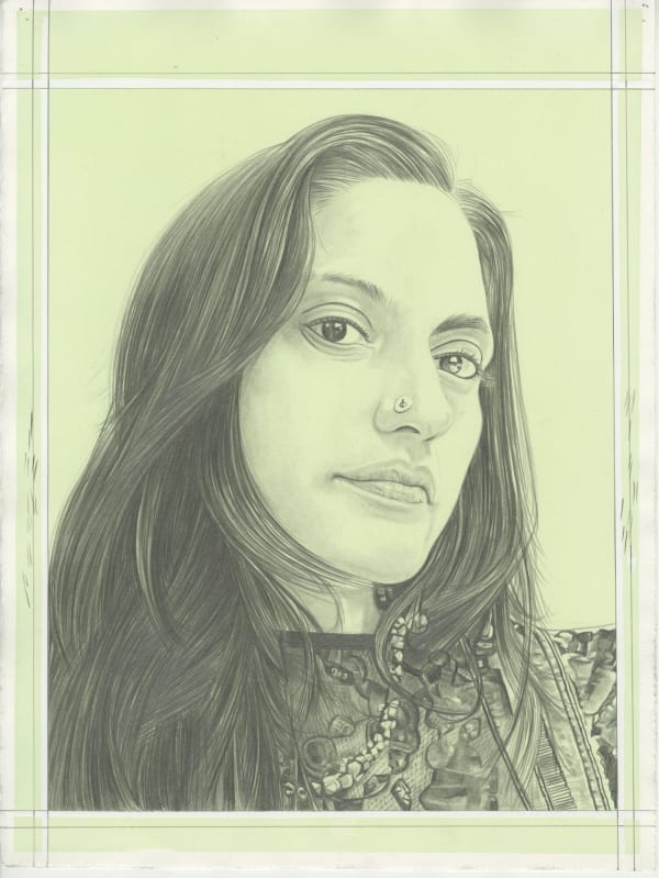 Portrait of Chitra Ganesh, pencil on paper by Phong H. Bui.