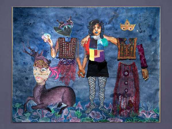 After the Storm, 2019, water-based paint, fabric hardener, archival PVA glue, and mixed media mounted on paper on linen, 84 × 108 inches.