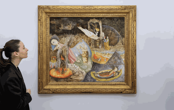 Leonora Carrington, “Les Distractions de Dagobert” is now the most expensive work by a British-born woman sold at auction. (image courtesy Sotheby’s)