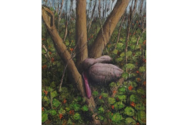 Web Undefined Object In A Nasturtium Field 2021 Acrylic On Linen 130 X 110 Cm