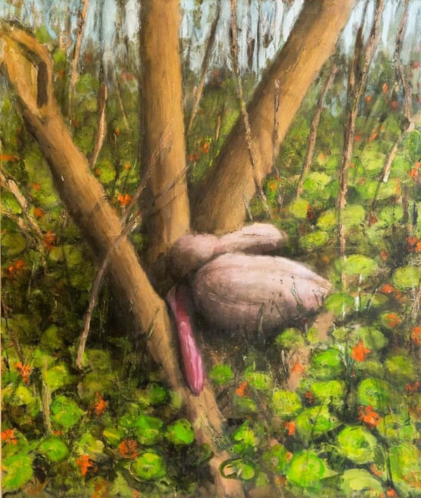 Undefined Object in a Nasturtium Field, 2021, acrylic on linen, 130 x 110 cm