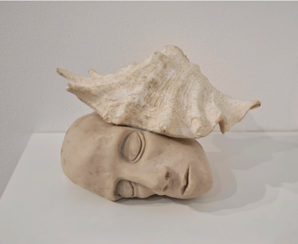 Omar Fakhoury, Sea Sound, 2025, Resin, marble, dust and seashell 15 x 22 x 18 cm