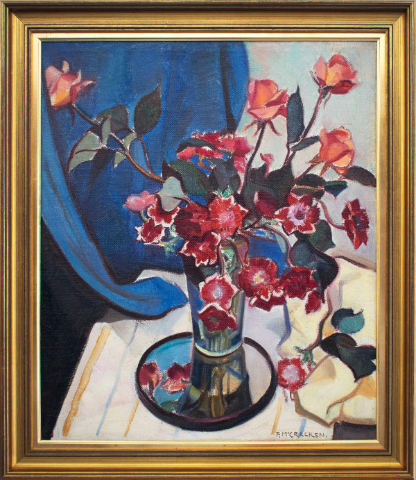 Francis McCracken Still Life of Pink Roses in a Glass Tumbler Oil on canvas 67 x 58 cm framed 59 x 51 cm unframed Provenance: William Hardie Ltd., Glasgow. Private collection, UK.