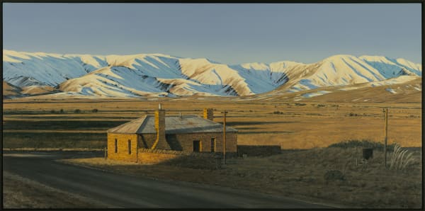 Justin Boroughs Last Light on the Hawkdun Range, 2025 Oil on board 66 x 132 cm Signed