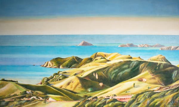 Stanley Palmer Far Off - Motutaupere - Matauri , 2021 Oil on linen 90 x 150 cm Courtesy of Melanie Roger Gallery Signed lower right & dated 2021