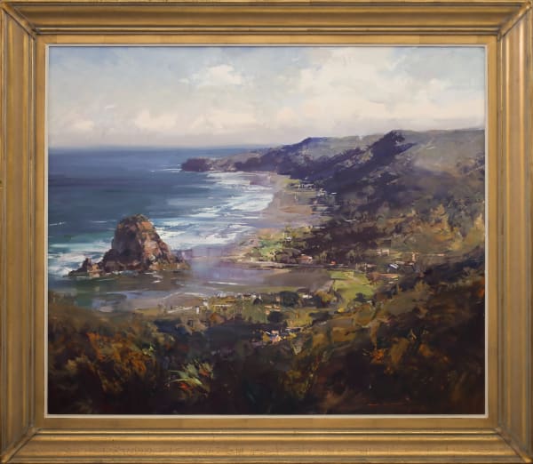 Ken Knight Lion Rock and Piha Oil on board 85 x 100 cm Signed