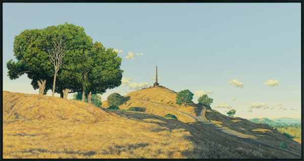 Justin Boroughs Maungakiekie / One Tree Hill, 2025 Oil on board 59 x 110 cm Signed