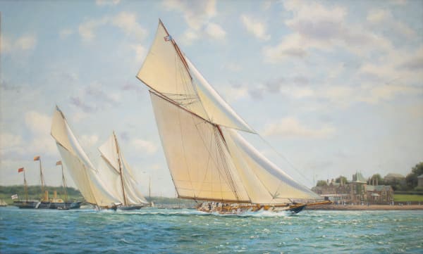 Anthony Blake, Britannia, the Prince of Wales's First Class Cutter, passes the Royal Yacht Victoria & Albert off the Royal Yacht Squadron, Cowes