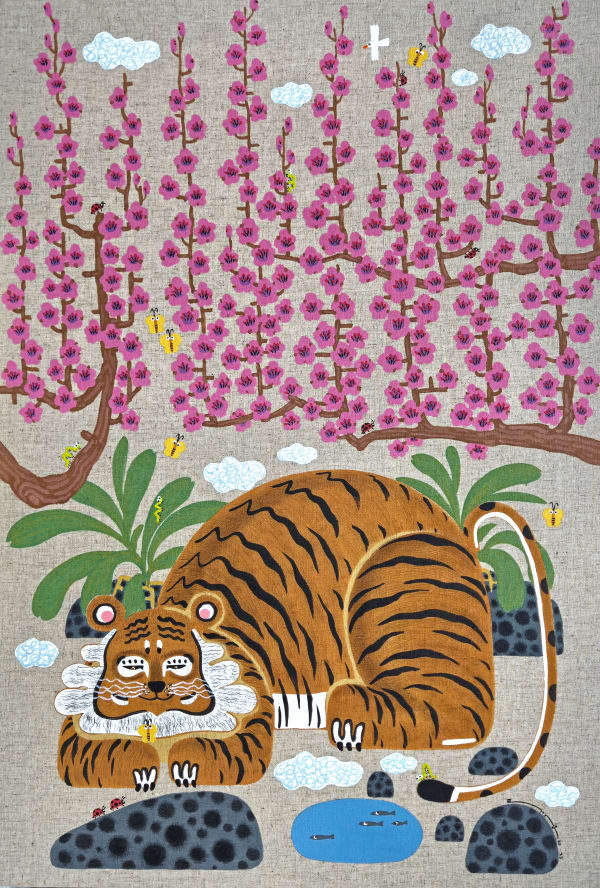 Wayu-Sansu_Gasooho(Tiger who protects the family) 와유산수(臥遊山水)_홍매화가수호도(紅梅花家守虎圖)