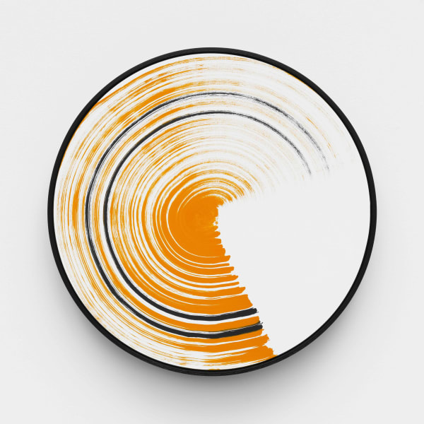 Claudia Comte, Turn and Slip 60, orange black sparks, 2021