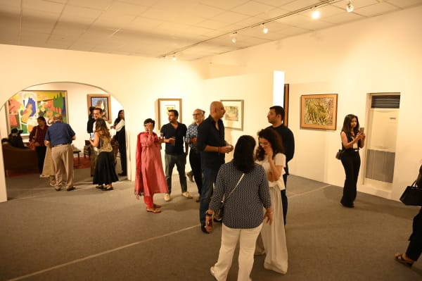 Visitors at Bikaner House on the Opening Night of 'Indian Modern Artists", 2022 Installation view