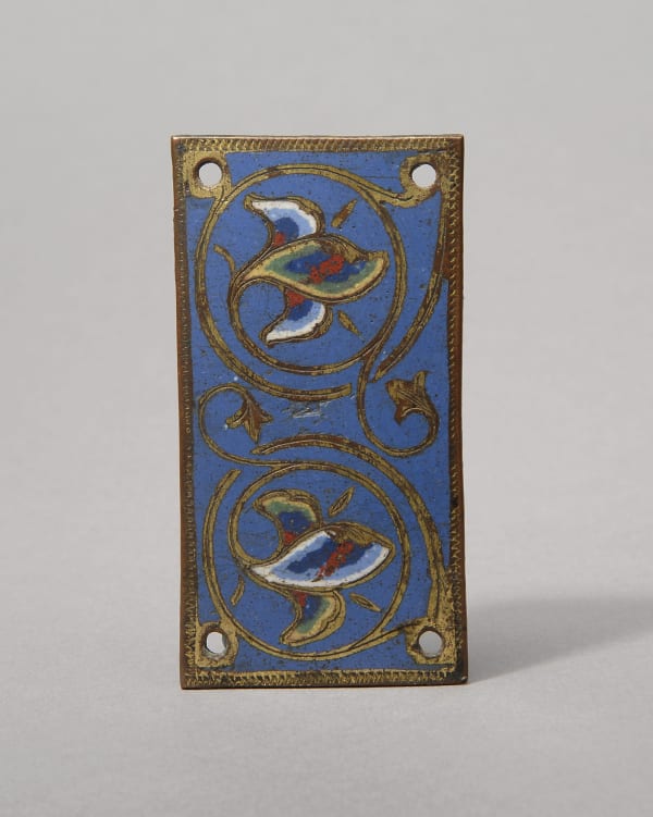 Plaque with foliate designs from the Orense altar frontal or retable (1 of 3), French, Limoges, c.1188, champlevé enamel on gilded copper; h. 4.7 cm x w. 9.3 cm