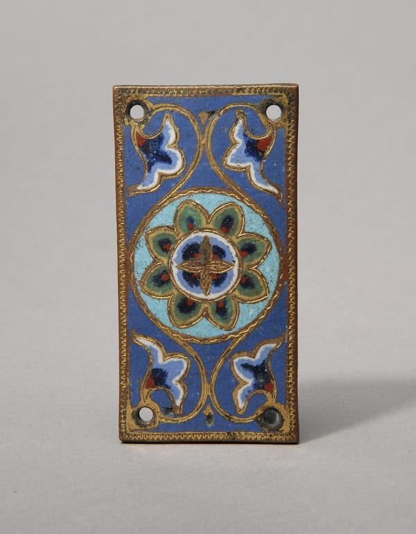 Plaque with foliate designs from the Orense altar frontal or retable (2 of 3), French, Limoges, c.1188, champlevé enamel on gilded copper; h. 4.7 cm x w. 9.3 cm