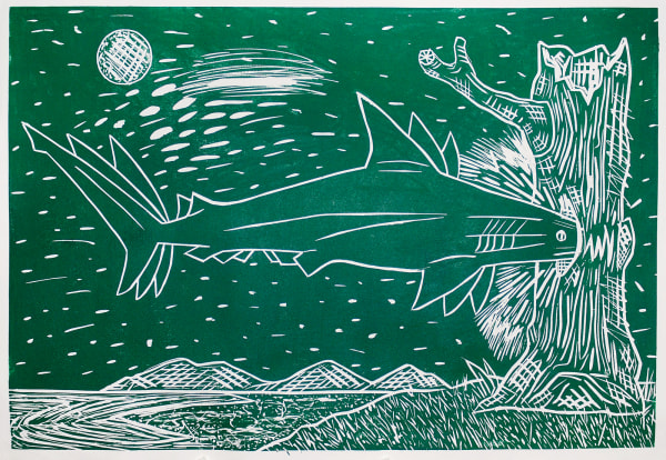 After the Wave, First State, Woodcut on Paper, 29x42", Edition of 10, 2022 Printed by the Artist