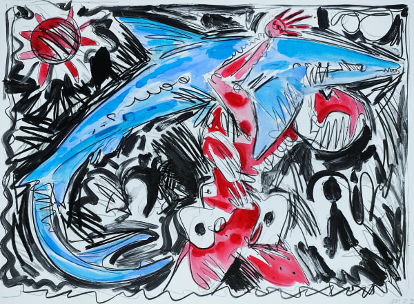 Shark Catcher, Monotype with Hand Additions on 22x30" Paper, Printed at Milestone Graphics, 2023