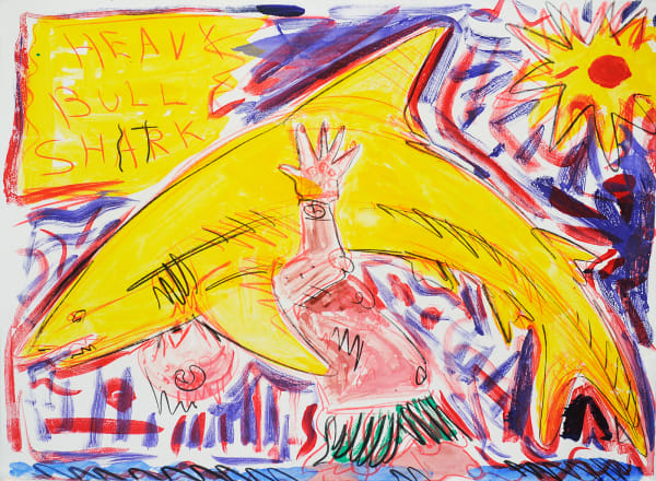 Heavy Bull Shark, Monotype on 22x30" Paper, Printed at Milestone Graphics, 2023