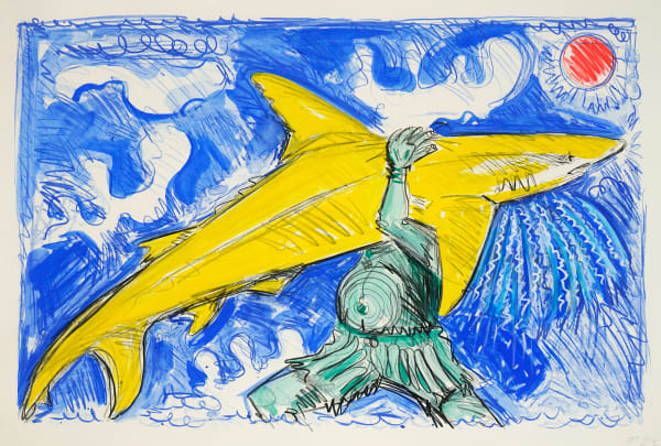 Shark Catcher Monotype with Hand Additions on 26x40" Paper, Printed at Milestone Graphics, 2023