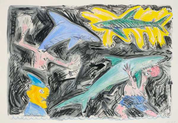 Shark Catcher, Monotype with Hand Additions on 26x40" Paper, Printed at Milestone Graphics, 2023