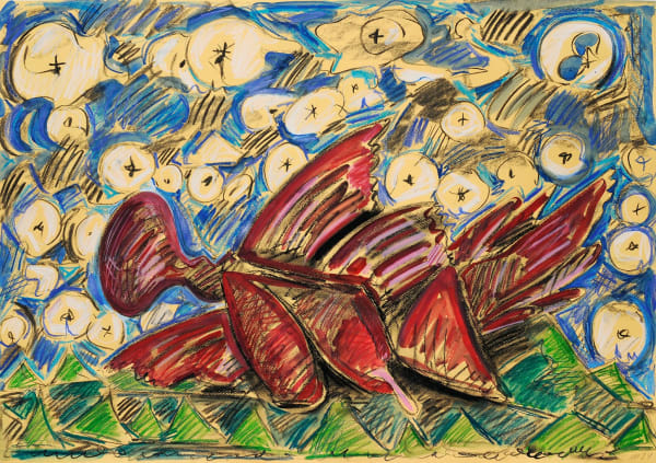 Nudibranch, Mixed Media on Yellow Paper, 29.5x39", 2024