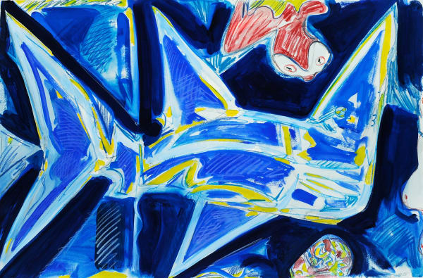 Looking Up, Looking Down, Gouache and Crayon on Paper, 32x44", 2025