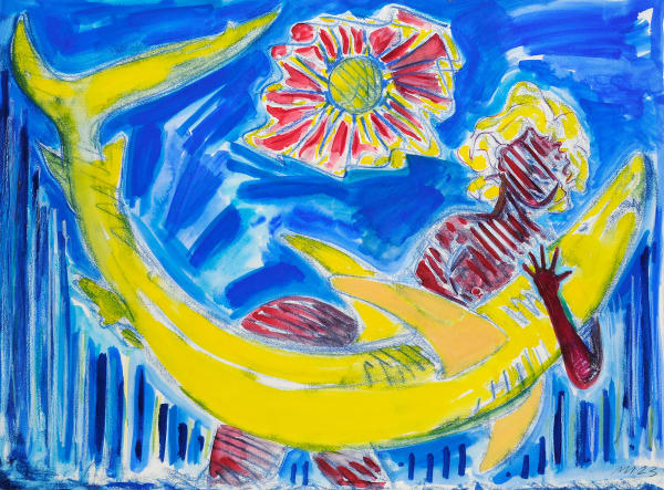 Shark Catcher, Trace Monotype with Hand Additions on 22x30" Paper, 2023