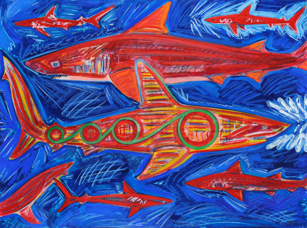 Shark Study, Mixed Media on Paper,22x30", 2021