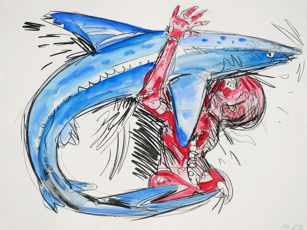 Shark Catcher, Monotype with Hand Additions on 22x30" Paper, Printed at Milestone Graphics, 2023