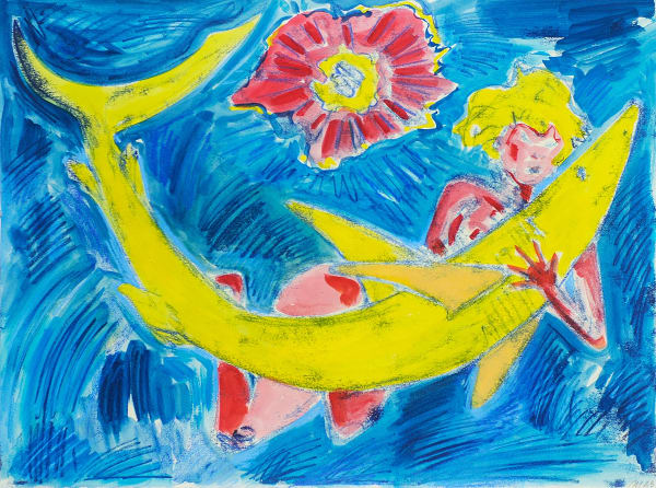 Shark Catcher, Trace Monotype with Hand Additions on 22x30" , 2023