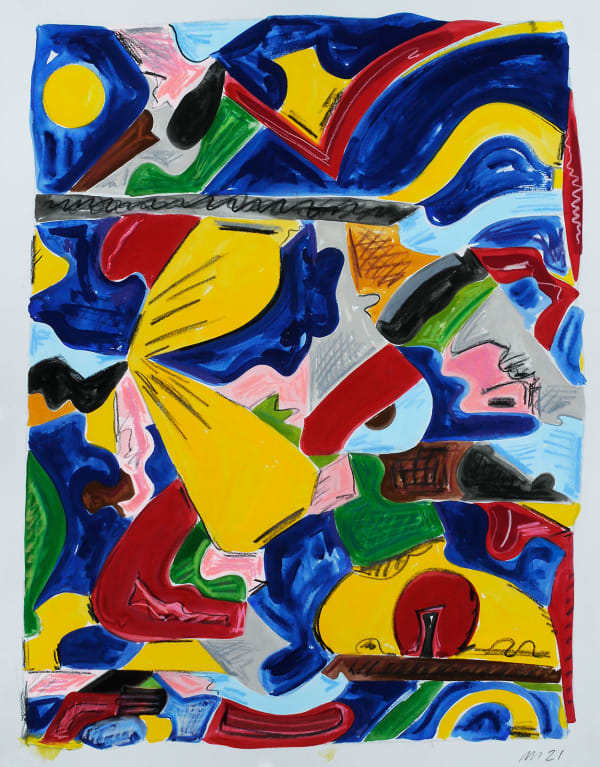 Hot Summer Night in Tokyo, Oil Pastel, Crayon, and Gouache on Paper, 30x22", 2021