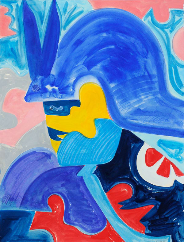 Samurai with Rabbit Ears, Gouache and Crayon, on Paper, 30x22", 2024