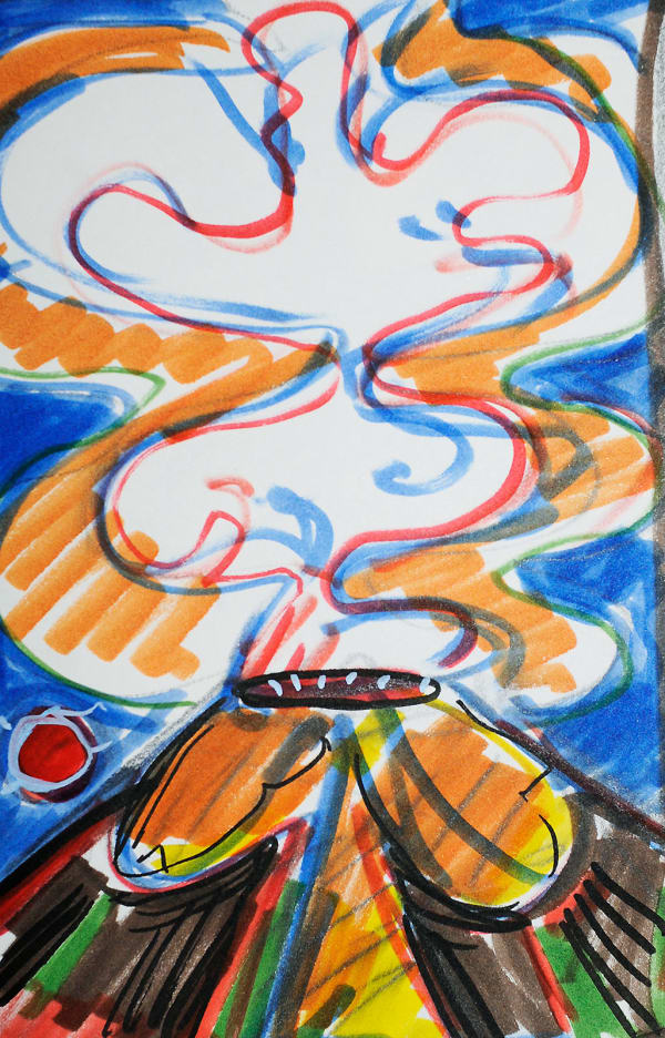 Volcanic Landscape, Sketchbook Page, Marker on Paper, 2023