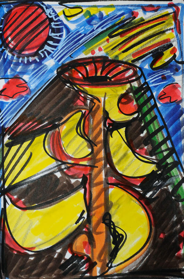 Volcanic Landscape, Sketchbook Page, Marker on Paper, 2023