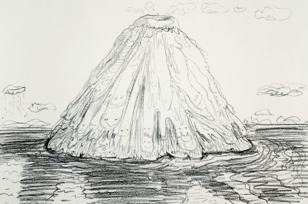 Volcanic Landscape, Sketchbook Page, Charcoal on Paper, 11x16.5", 2006
