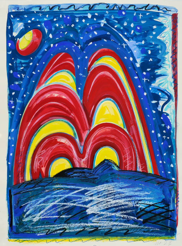 Double Night Rainbow, Mixed Media on Paper, 30x22", 2023