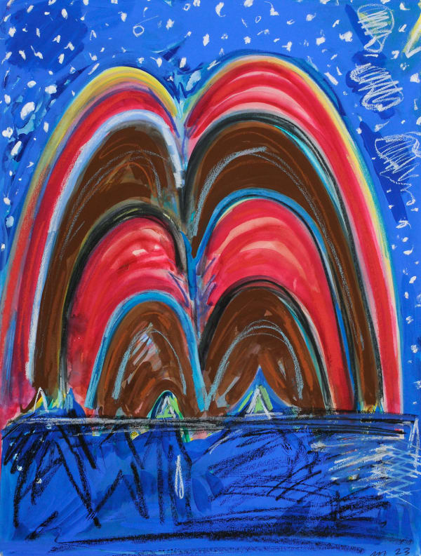 Double Night Rainbow, Mixed Media on Paper, 30x22", 2023