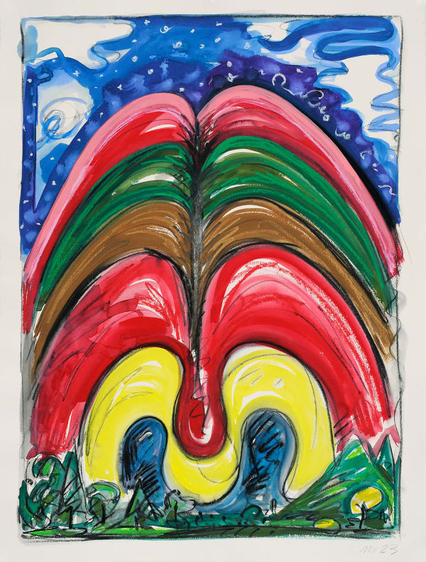 Double Night Rainbow, Mixed Media on Paper, 30x22", 2023