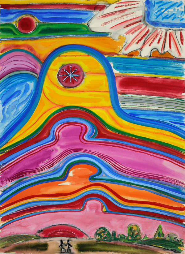 Impossible Sunset, Gouache and Crayon on Paper, 30x22", 2023