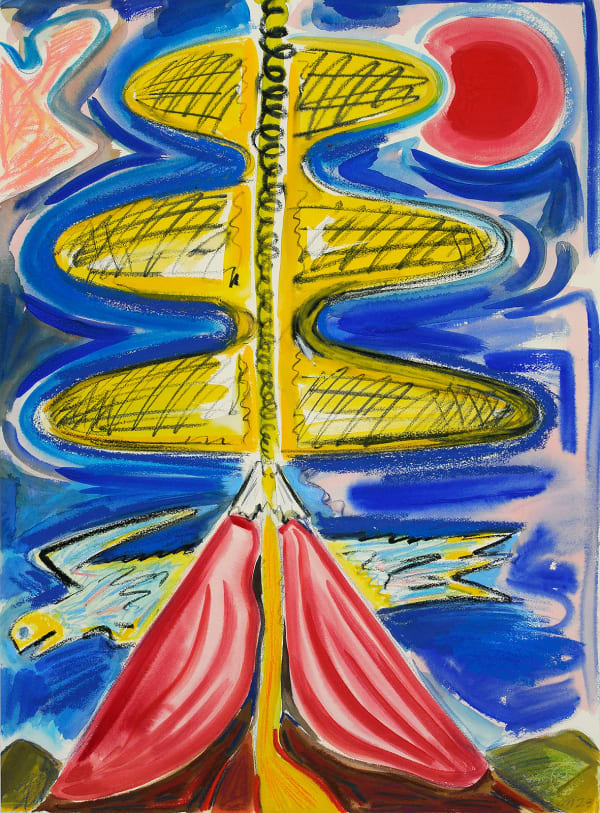 Volcanic Eruption, Gouache and Crayon on Paper, 22x30", 2023