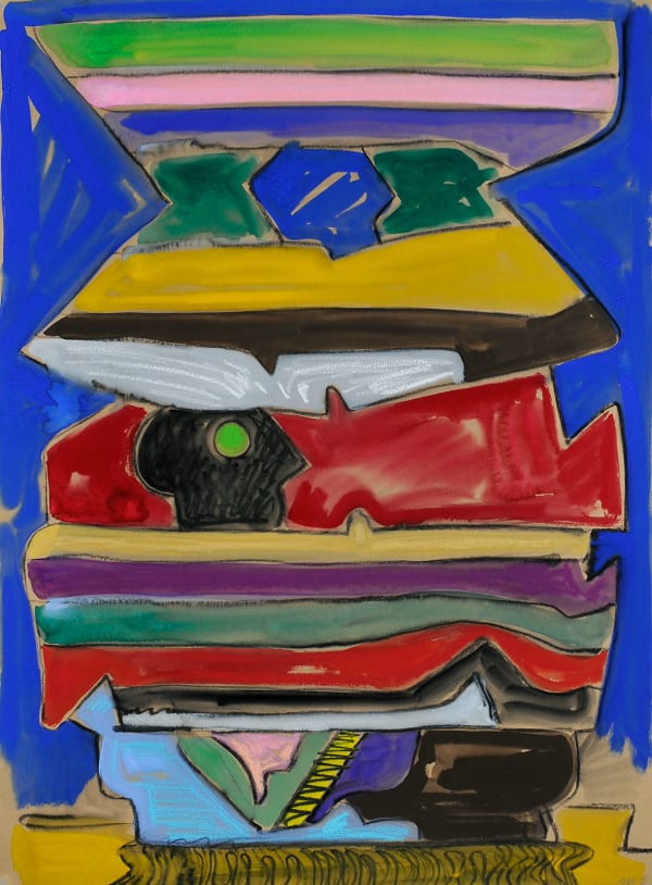 Garden Statue, Gouache and Crayon on Paper, 30x22", 2024