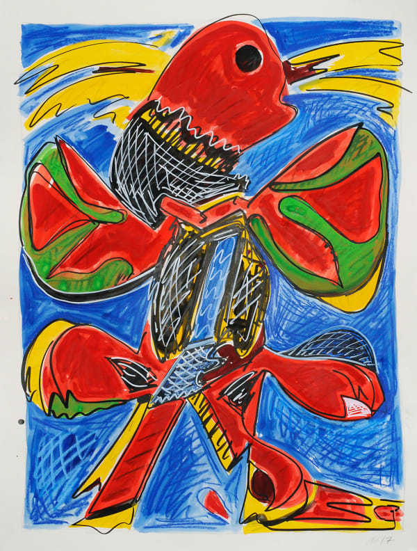 Strange Bird 3, Mixed Media on Paper ,30x22" , 2020