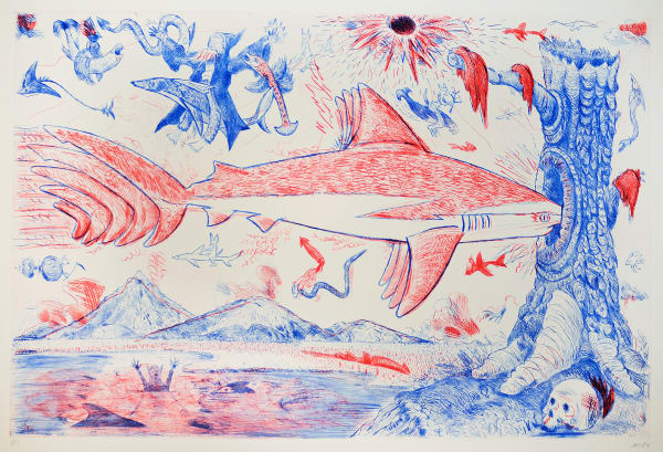The Last Wave and the Temptation of St. Anthony, 2 Plate Drypoint on Somerset Paper, Paper Size- 30x42", Plate Size- 24x36" Edition of 12 Printed at Wingate Studios, 2024